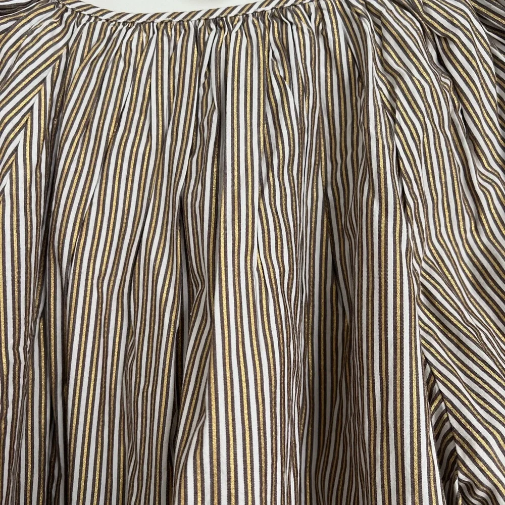 LOFT Women's Blouse - Brown and White and Gold shimmer Stripes - Picture 3 of 6